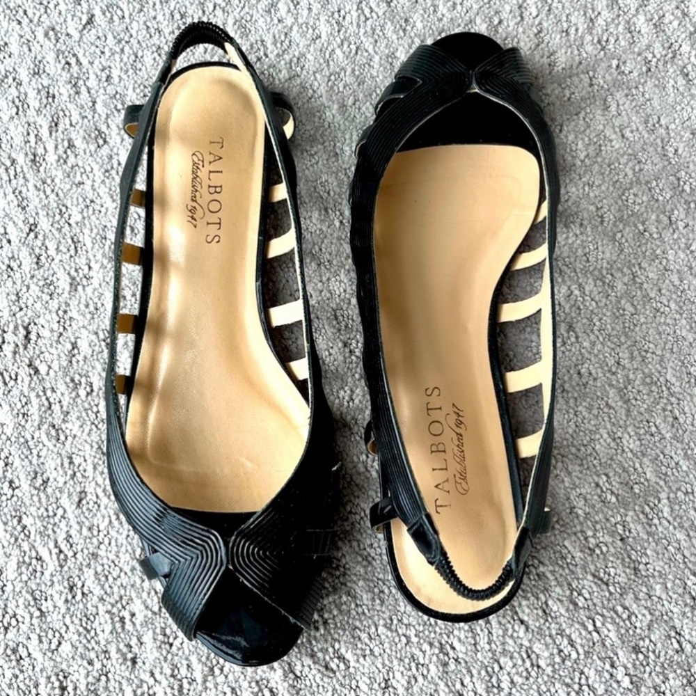 Italian patent (real) leather peekaboo slingback shoe, size 7-1/2